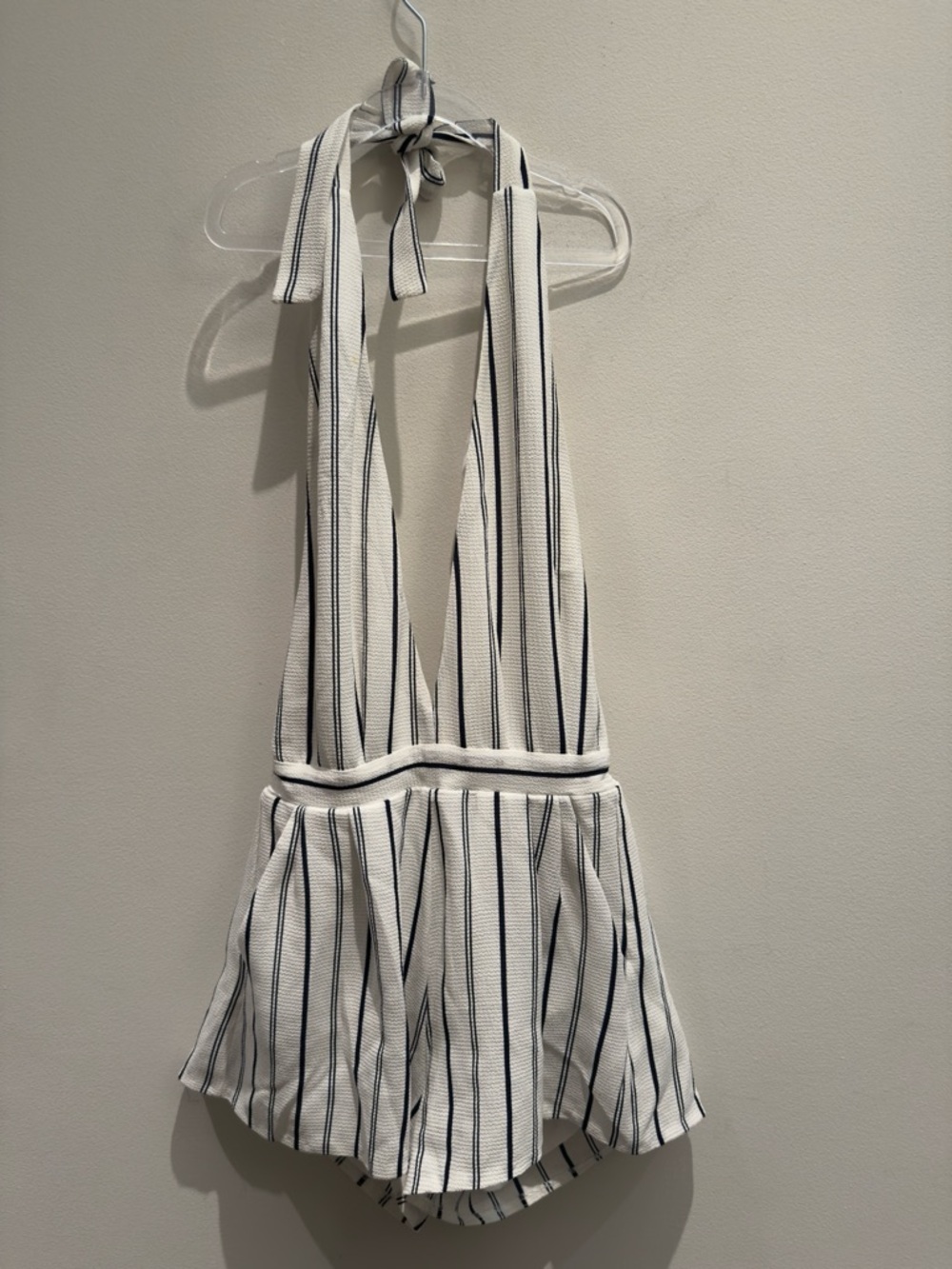 Aqua - White Halter Romper with Navy Stripes Size XS Women’s